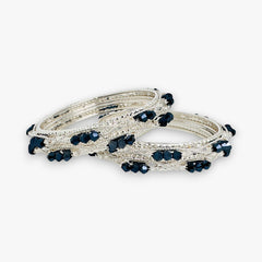 Traditional Indian White Crystal 2 Pieces Bangles Set – Black and Multicolor Variations