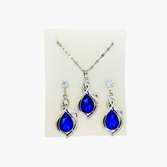 Teardrop Crystal Pendant Necklace and Earrings Set