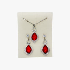 Teardrop Crystal Pendant Necklace and Earrings Set