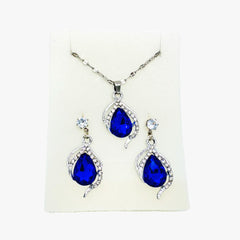 Teardrop Crystal Pendant Necklace and Earrings Set