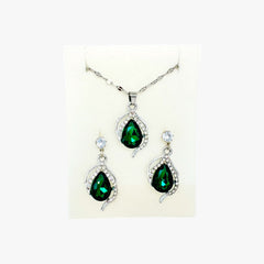 Teardrop Crystal Pendant Necklace and Earrings Set