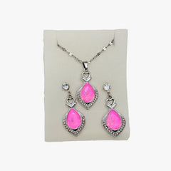 Teardrop Crystal Pendant Necklace and Earrings Set