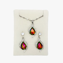 Teardrop Crystal Pendant Necklace and Earrings Set