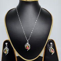 Teardrop Crystal Pendant Necklace and Earrings Set