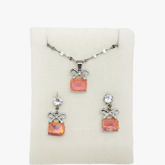 Classic Square Crystal Drop Earrings and Pendant Necklace Set For Women