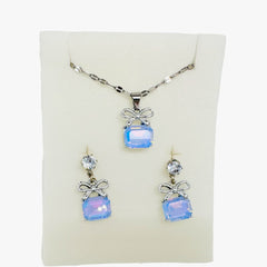 Classic Square Crystal Drop Earrings and Pendant Necklace Set For Women